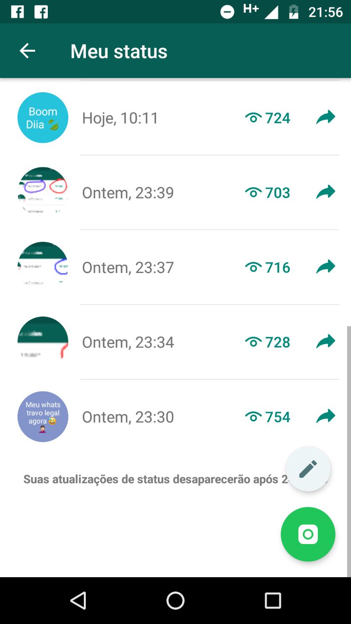 visualizações no status
