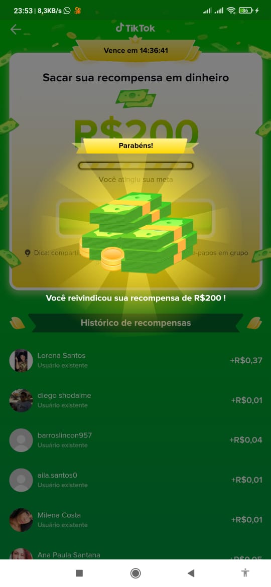 Tik tok: Premio 200 reais