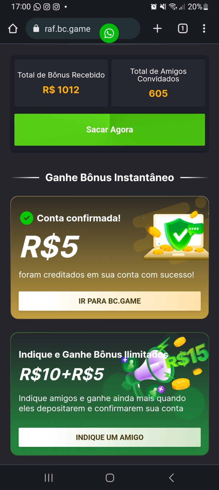 GANHE 5 REAIS NO CADASTRO, SACA NA HORA